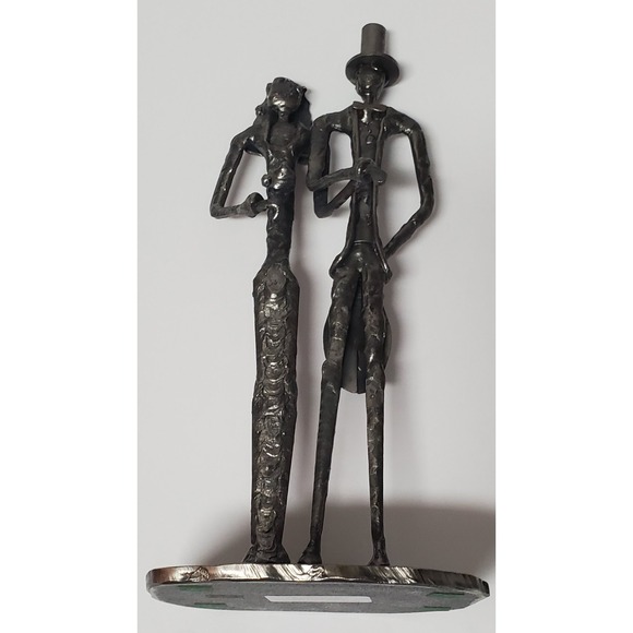 John McPhail Wedding Sculpture Scotland Metal Bride & Groom Top Hat Veil Flowers - Picture 5 of 9